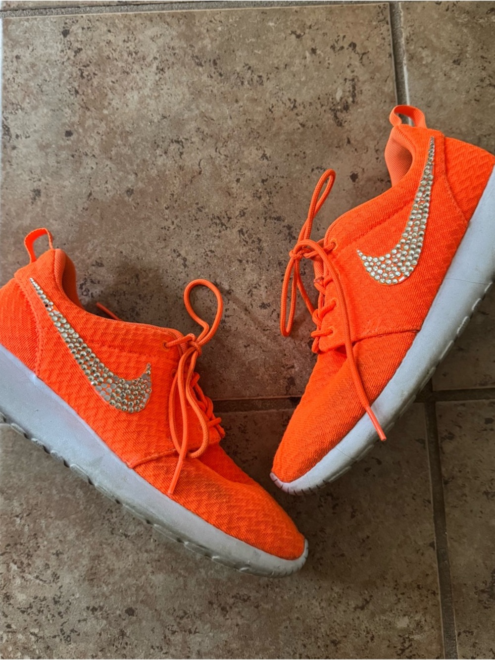Nike Neon Orange Rhinestone Roshe Trainers